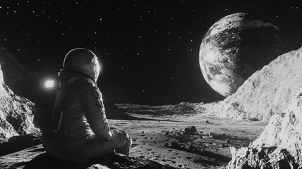 Obraz premium Astronaut meditates on moon