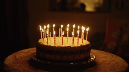Birthday cake with lit candles