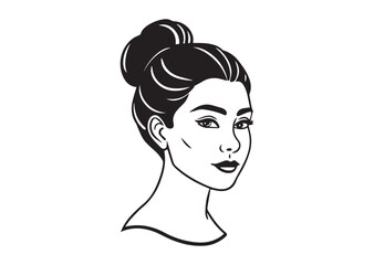 Beauty Woman in messy bun Silhouette Vector