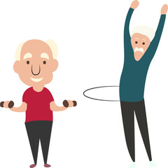 Senior Men Exercise Routine Illustration