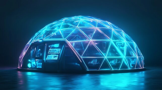 Futuristic geodesic dome with night.