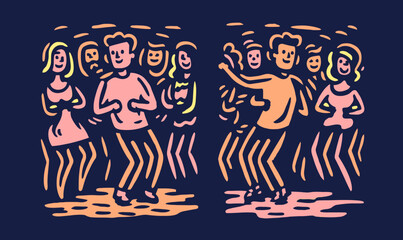 Fototapeta premium Colorful Doodle of People Dancing in a Stylized Hand Drawing