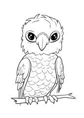 Adorable cartoon owl drawn in black and white, perfect for coloring activities or educational uses. Designed with intricate details and an engaging appearance suited for art lovers or creative project