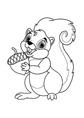 Cute Cartoon Squirrel Holding an Acorn