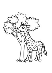  Cute Cartoon Giraffe with Flower Crown Next to a Tree