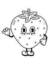 Cute Cartoon Strawberry Character Coloring Page