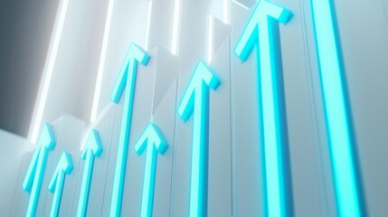 Bright blue arrows pointing upward against a sleek white background create a modern and dynamic visual effect in a contemporary setting