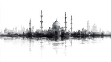 Fototapeta premium Mosque cityscape reflection