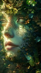 Close-up fashion portrait of a beautiful woman's face with bold makeup and dark eye art