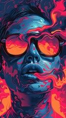 A scary halloween demon woman with a red face and black skull makeup wearing a mask