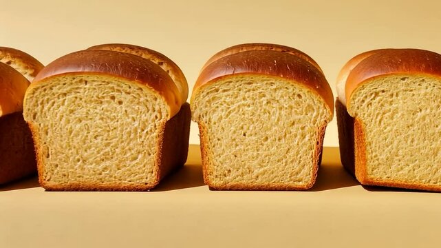 Freshly baked loaves in a row