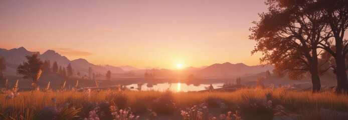 Obraz premium Golden hour glow, fading into soft pastel, magical scene, fairy, scene, color