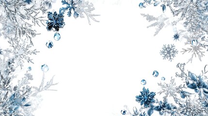 Winter snowflake border on white background