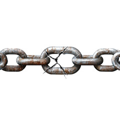 Fototapeta premium Rusty Metal Chain with Broken Link – Symbol of Weakness, Failure, or Breaking Free