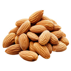 Fototapeta premium Heap of raw almonds isolated against a clean transparent background showcasing their natural texture and color, Heap of almonds isolated