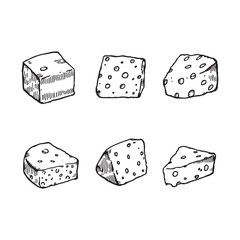 feta cheese slice hand drawn vector design