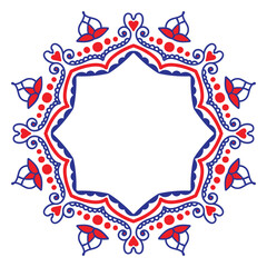 Decorative ornamental rangoli design in many colors. Unique beautiful mandala design made with rangoli colors.