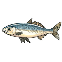Detailed illustration of a sardine fish isolated with a transparent background, a sardine fish isolated on transparent background