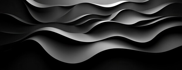 Obraz premium Abstract grayscale design of layered, wavy patterns.