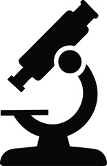 Black silhouette of a microscope icon symbolizing scientific research, laboratory analysis, and education in biology, chemistry, or medical studies for infographics and digital illustrations.