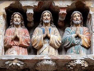 Ornate stone carvings of figures in prayerful poses.