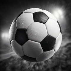 Naklejka premium an abstract image featuring the black and white pattern of a soccer ball with blurred motion lines suggesting dynamic movement. energetic and sporty.