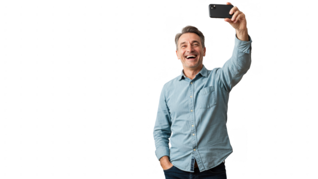 Man taking selfie transparent background - Powered by Adobe