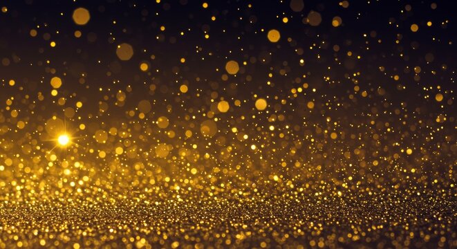 Elegant golden glitter sparkles on a dark background create a captivating effect