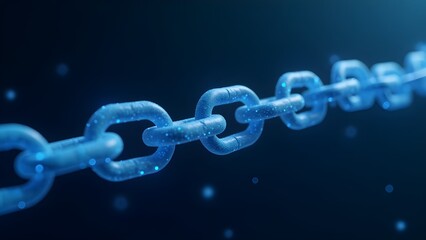 Glowing Blue Chain & Metallic Links with Digital Particles – Symbolizing Strength, Unity & Continuity