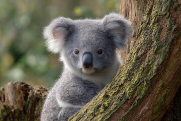 Fototapeta premium Adorable Koala Cub: Serene Portrait in Natural Habitat