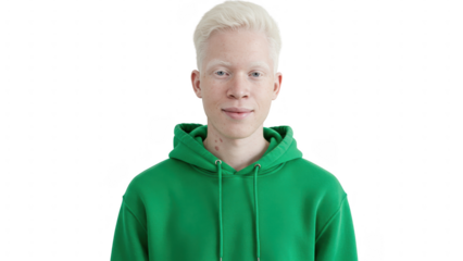 Person in green hoodie transparent background