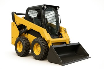 Compact Skid-Steer Loader with Yellow Paint and Black Bucket Attachment