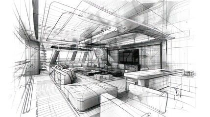 Interior design sketch of a luxury yacht