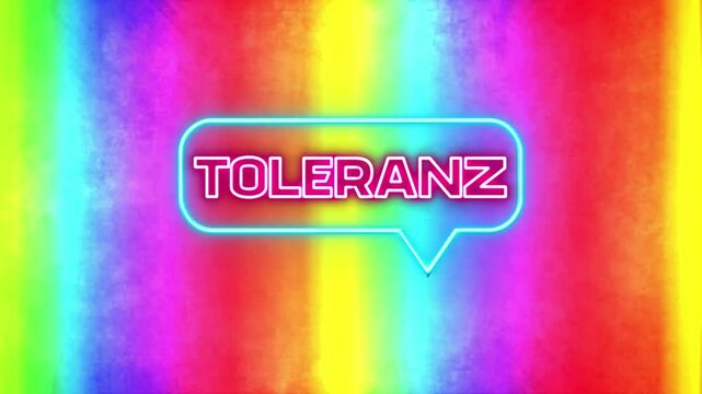 Regenbogen Hintergrund und das Wort Toleranz als Neon