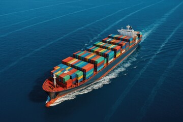 Vibrant Container Ship Navigating Calm Blue Ocean Waters