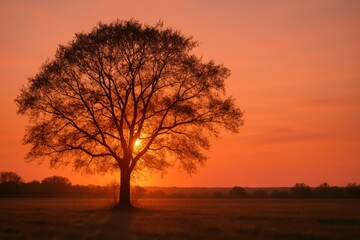 Majestic Silhouette of a Tree Against a Stunning Sunset Sky