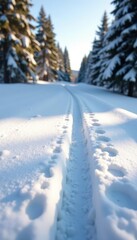Obraz premium Blurred motion, snowshoe prints trailing in fluffy snow, sport, snowy, blur