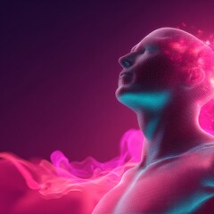 Obraz premium Dynamic human figure dissolving into flowing fiber optics digital art futuristic environment conceptual viewpoint