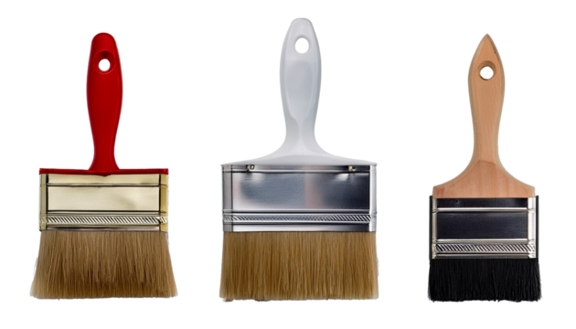 group of paint brushes in three sizes isolated on white