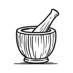 Minimalist pestle and mortar line drawing for chefs