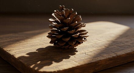 Pine Cone on Wooden Board