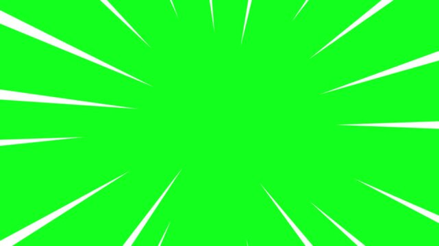 Action lines background effect with radial motion streaks isolated on a vibrant green screen backdrop.