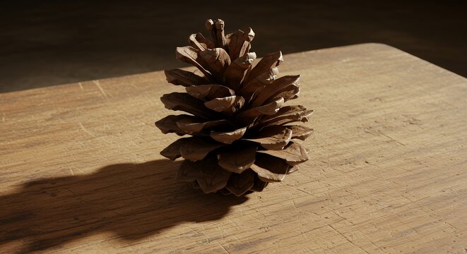 Pine Cone on Wood Table