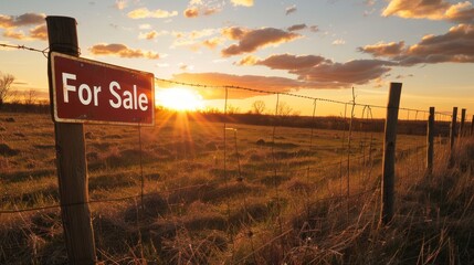 Rural land for sale at sunset