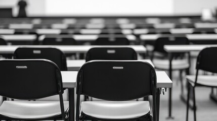 Fototapeta premium Empty classroom, conference hall, waiting room, interior, business meeting, seminar, presentation, educational background