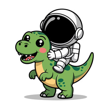 cartoon character astronaut riding a green dinosaur