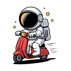 Fototapeta premium cartoon character astronaut riding a scooter