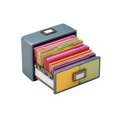 Colorful File Cabinet Drawer with Organized Index Cards - 3D Render