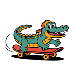 Fototapeta premium Retro style t shirt design crocodile character playing skateboard