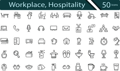 Essential Office and Facility Icons for Workplace, Hospitality, and Health Environments.